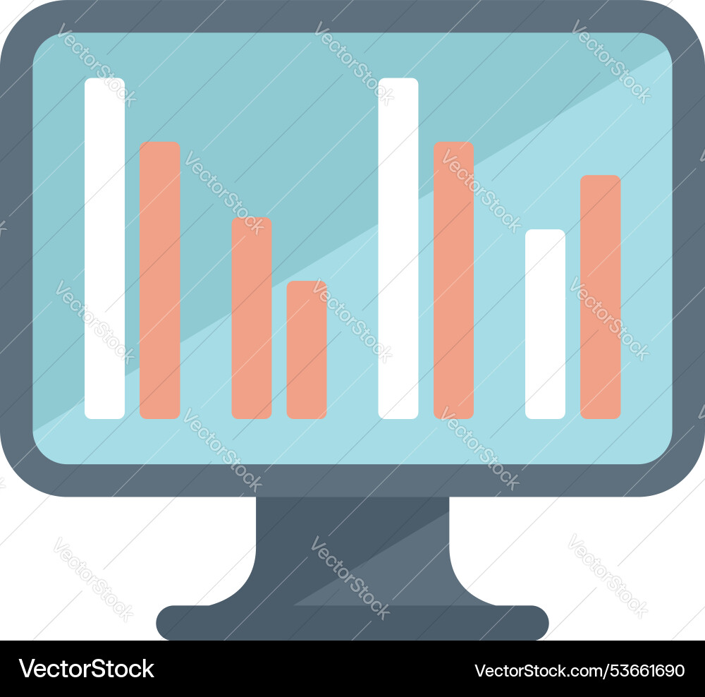 Computer monitor displaying statistical bar chart Computer monitor displaying statistical bar chart vector image
