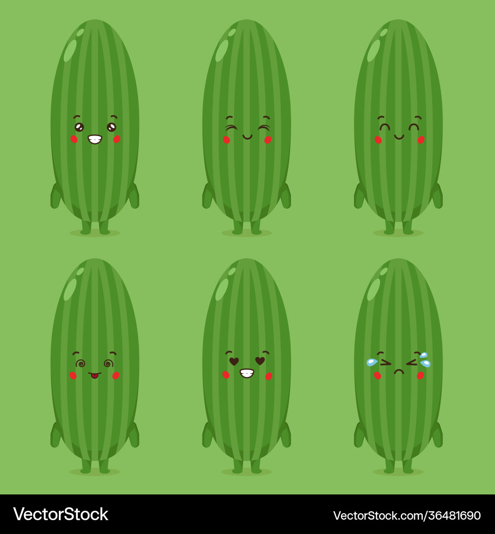 Cute cucumber with various expression Cute cucumber with various expression vector image