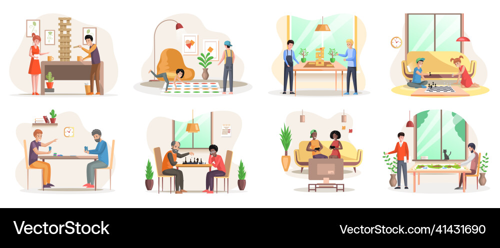 Friends having rest with board games at home Friends having rest with board games at home vector image