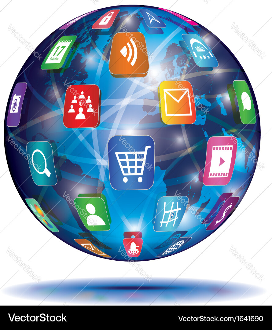 Global Network Globe with Icons vector image
