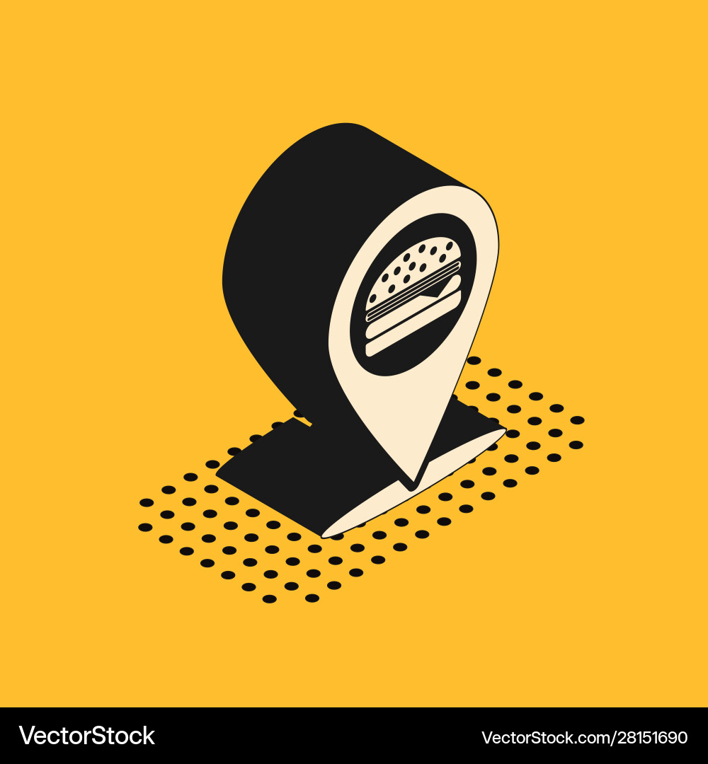 Isometric map pointer with fast food burger icon Vector Image