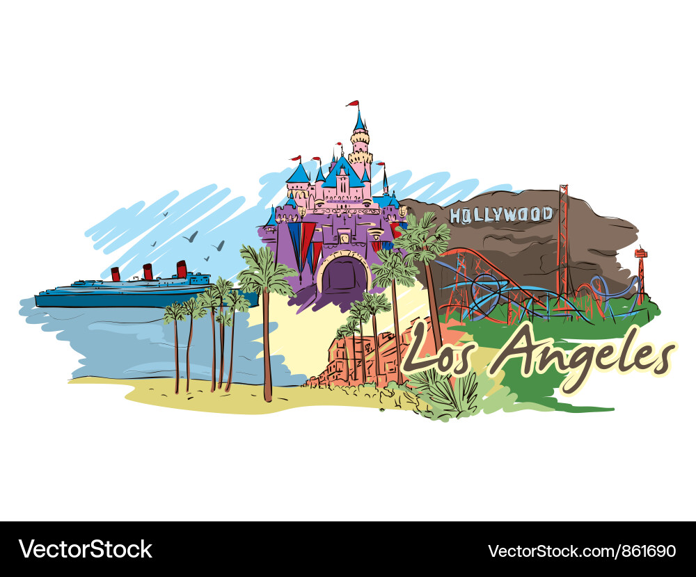 Los Angeles Doodles & Palms vector image
