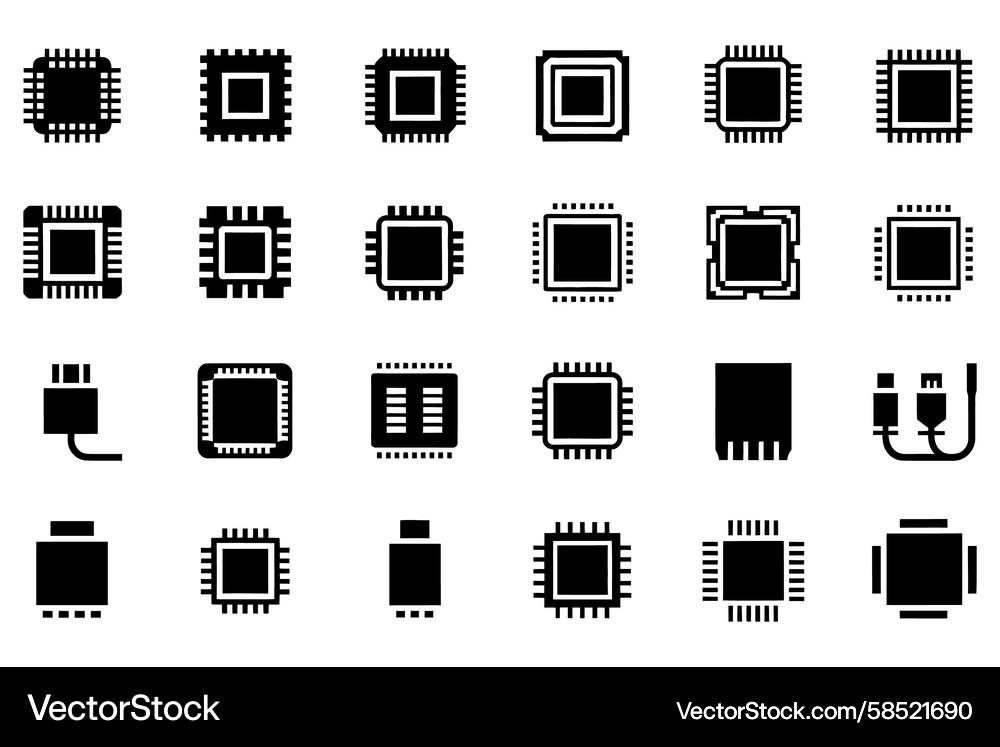 Microchip and Circuit Icons Vector Image