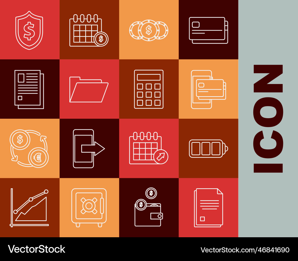 Set line file document battery charge level Set line file document battery charge level vector image