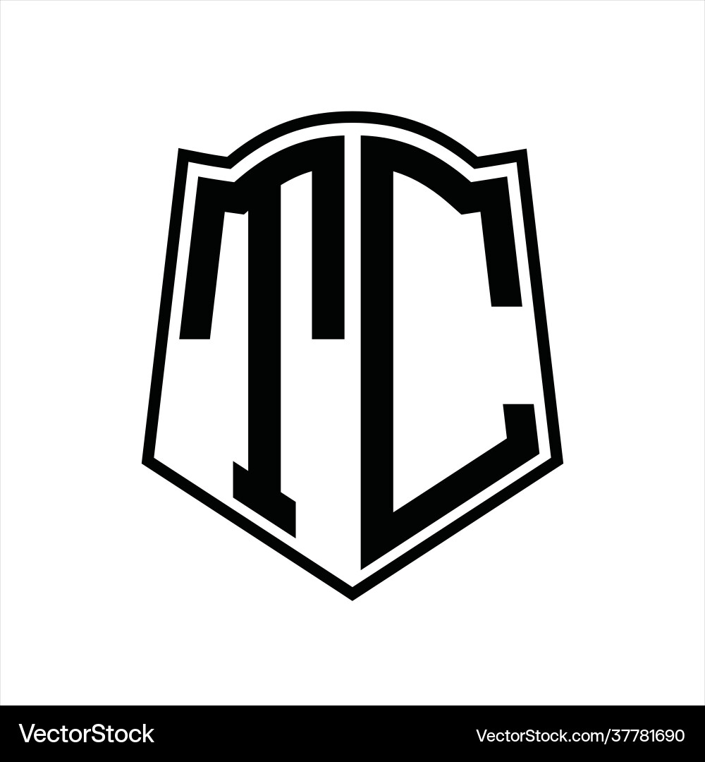 Tc logo monogram with shield shape outline design Tc logo monogram with shield shape outline design Vector Image