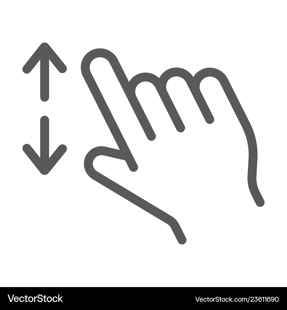 Two fingers zoom in line icon gesture and click vector image