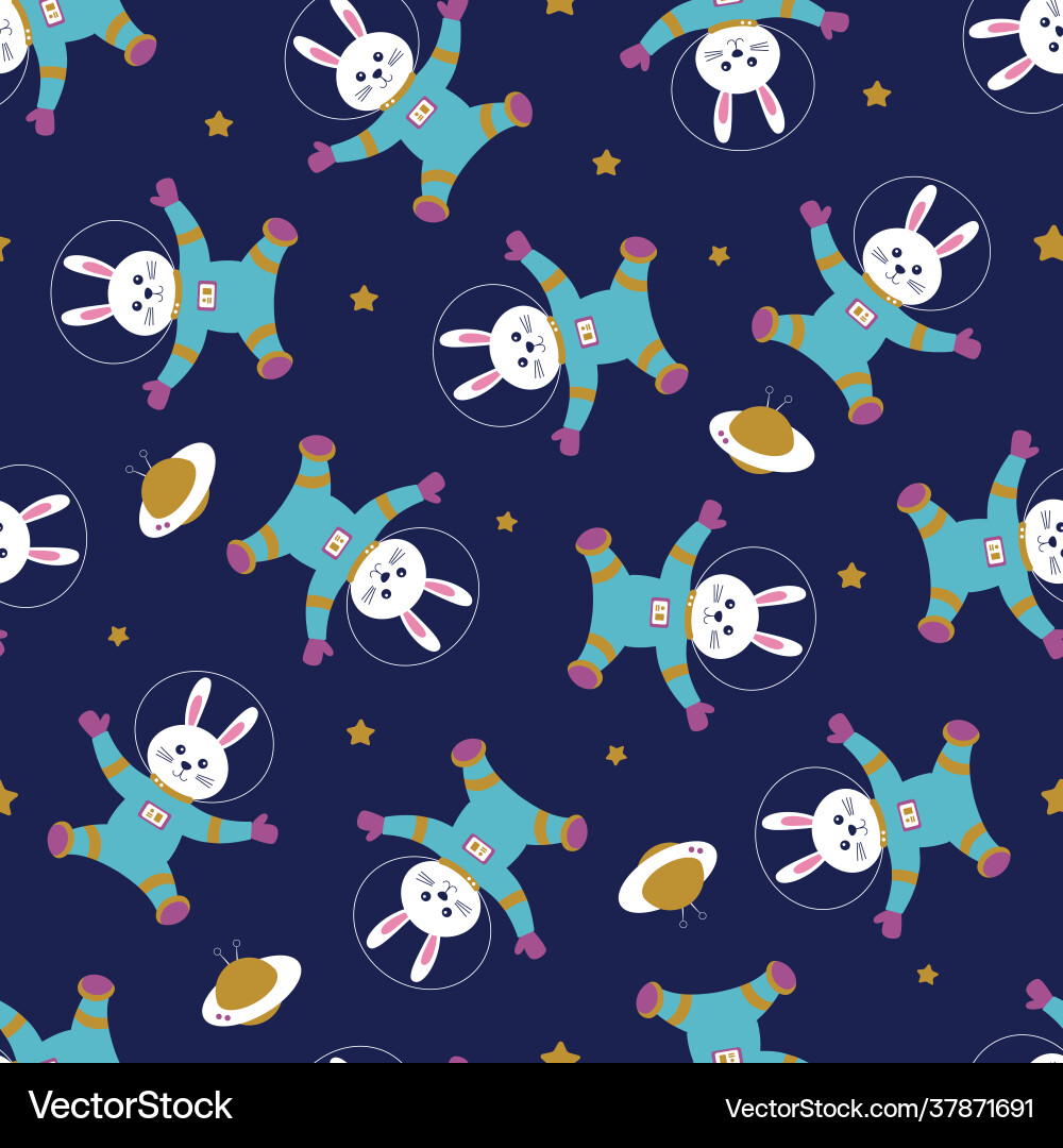 Cute Space Rabbit Pattern Royalty Free Vector Image