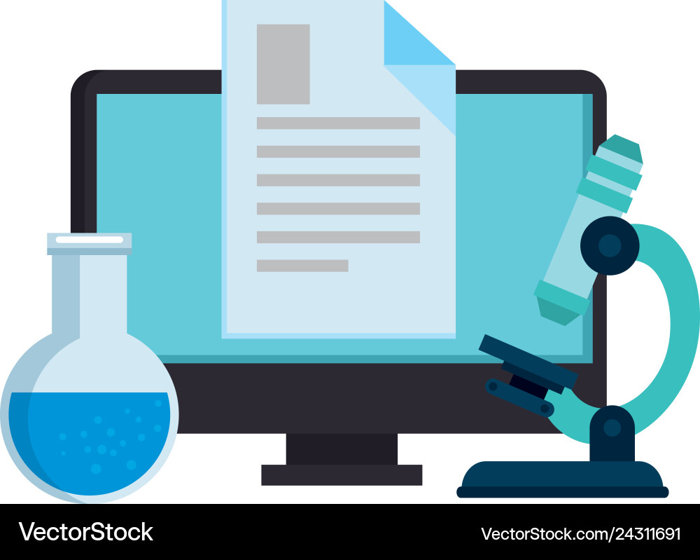 Document with computer and tube test vector image