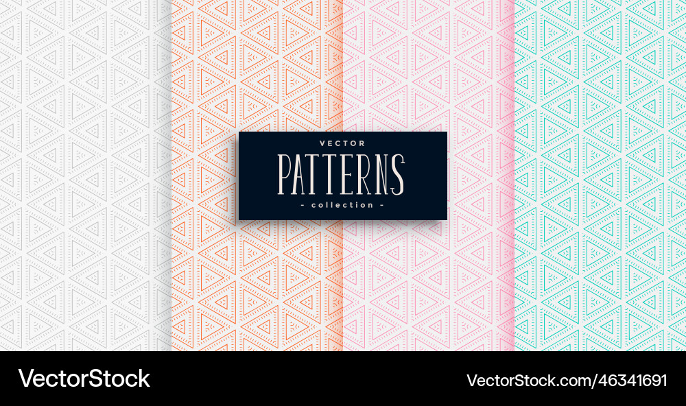 Elegant triangle shapes pattern set in four colors vector image