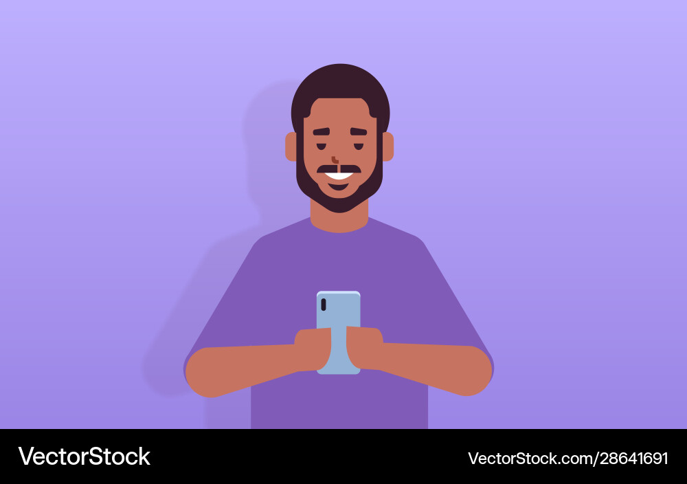 Man holding cellphone african american guy using Man holding cellphone african american guy using vector image