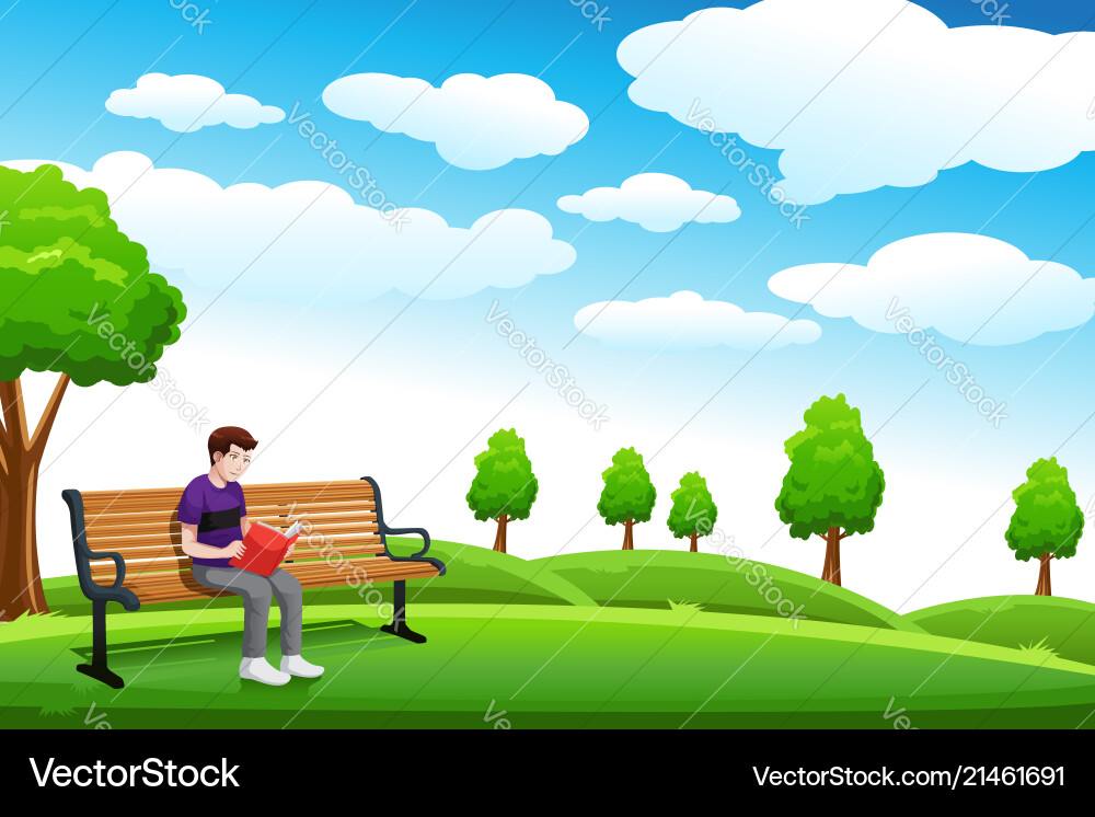 Man reading a book on the bench vector image