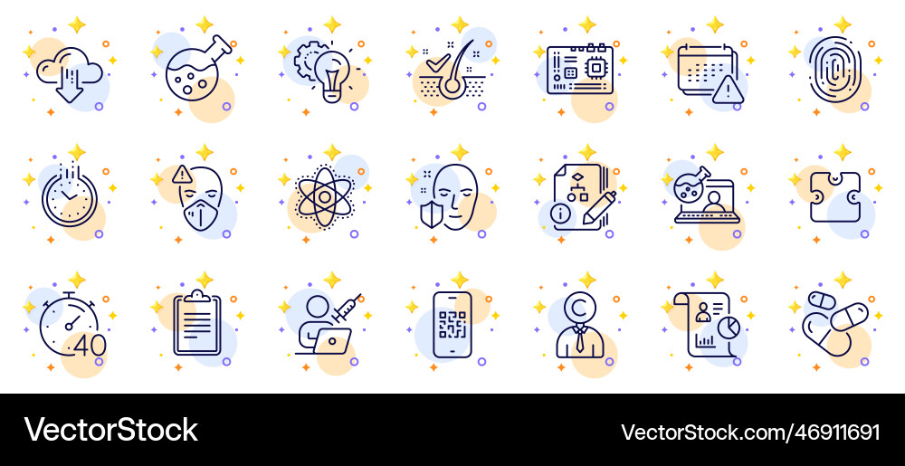 Outline set of timer copyrighter and puzzle line Outline set of timer copyrighter and puzzle line vector image