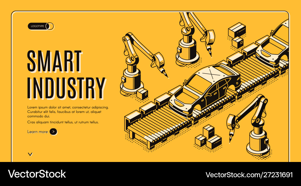 Robots Assemble Car on Conveyor Vector Image