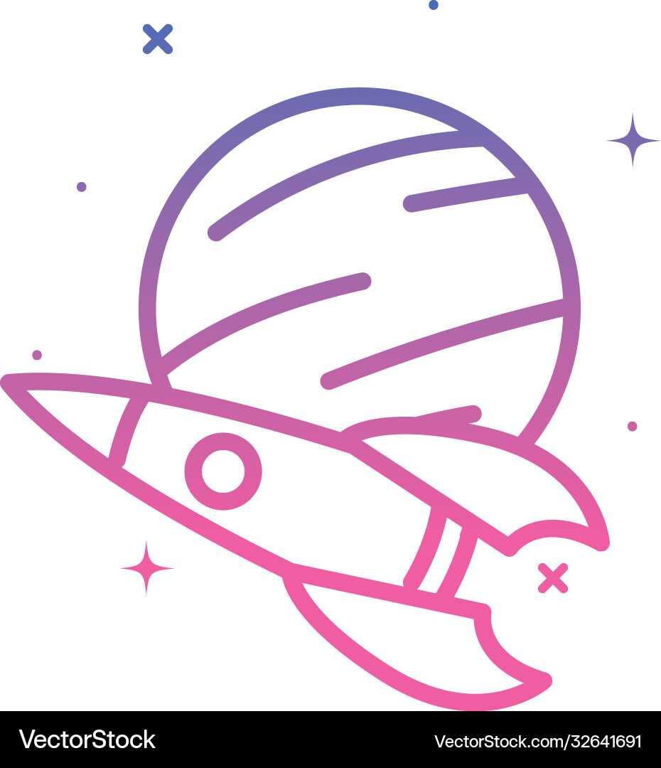 Rocket and planet gradient style icon vector image