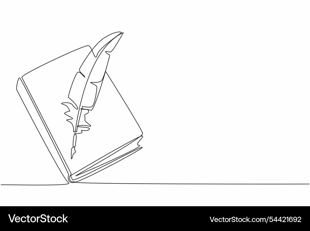 Continuous one line drawing quill in the middle Continuous one line drawing quill in the middle vector image