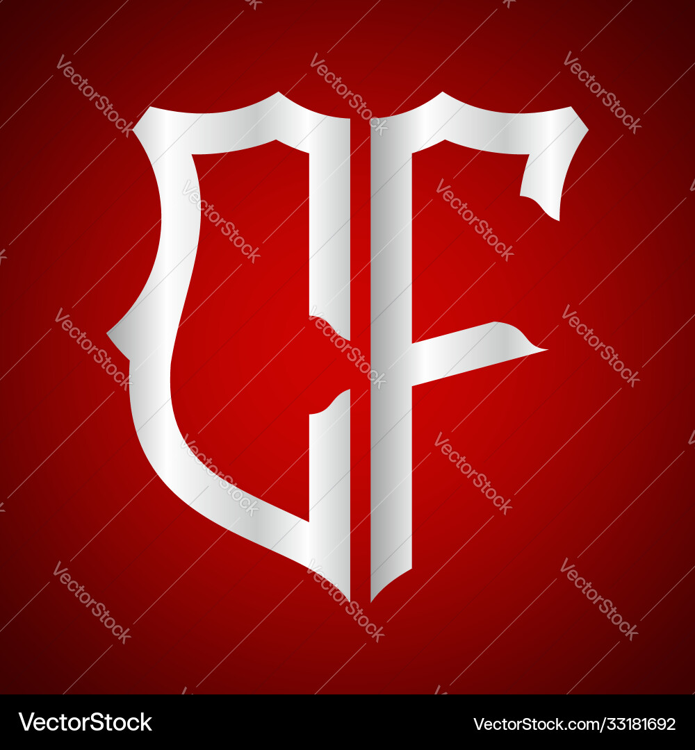 Initials c f shield shape with silver color vector image