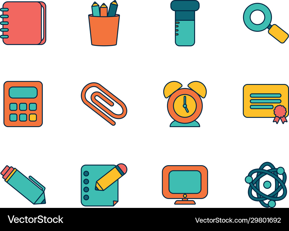 Isolated school line fill style icon set Isolated school line fill style icon set vector image