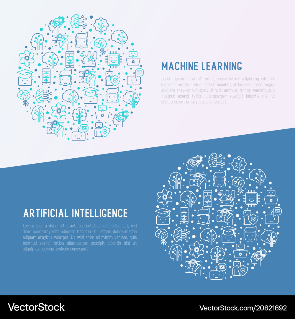 Machine learning artificial intelligence concept Machine learning artificial intelligence concept vector image