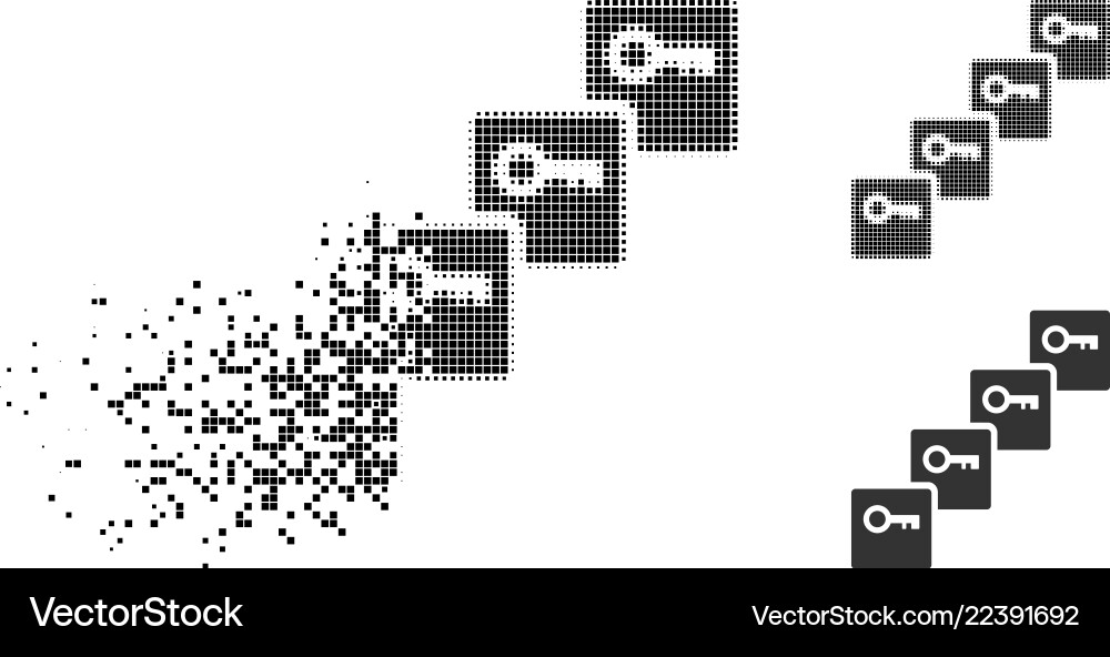 Moving pixel halftone key blockchain icon vector image