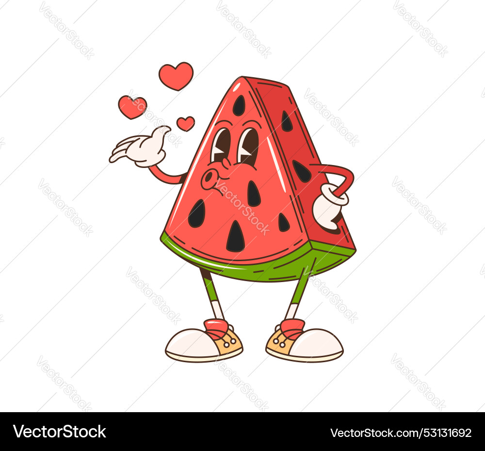 Retro cartoon groovy watermelon fruit character Retro cartoon groovy watermelon fruit character vector image