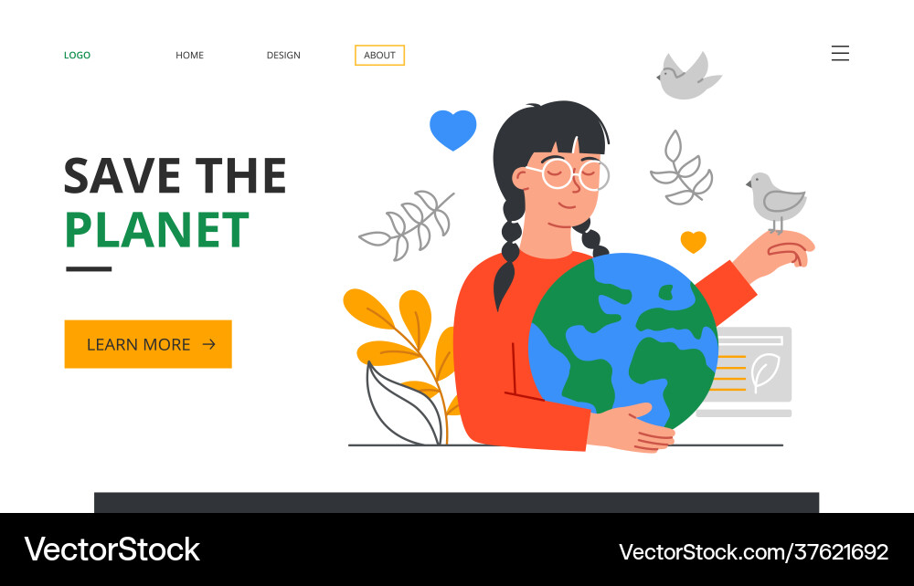 Save planet abstract concept with young girl Save planet abstract concept with young girl vector image