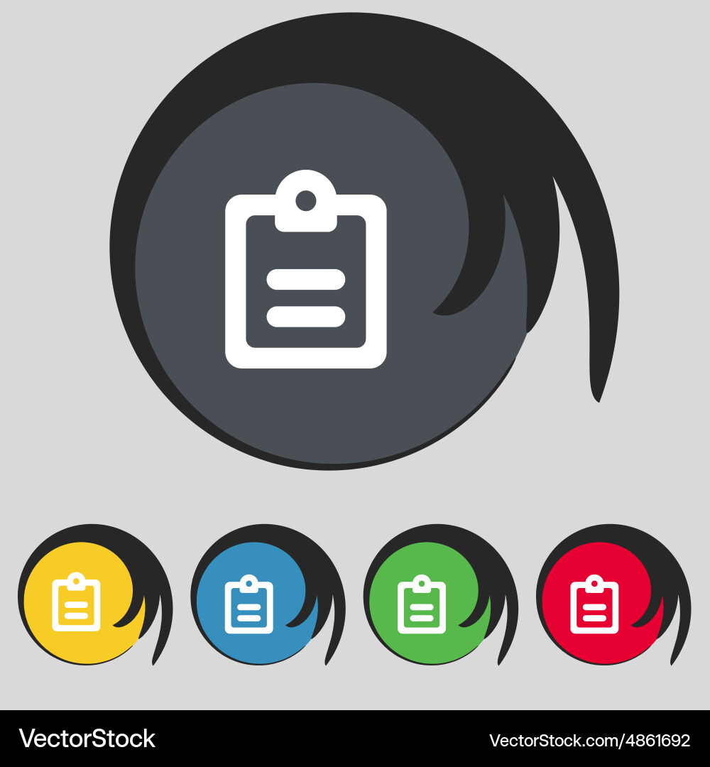 Text file icon sign symbol on five colored buttons Vector Image