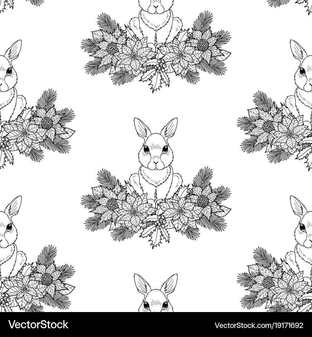 Winter seamless pattern with rabbit vector image