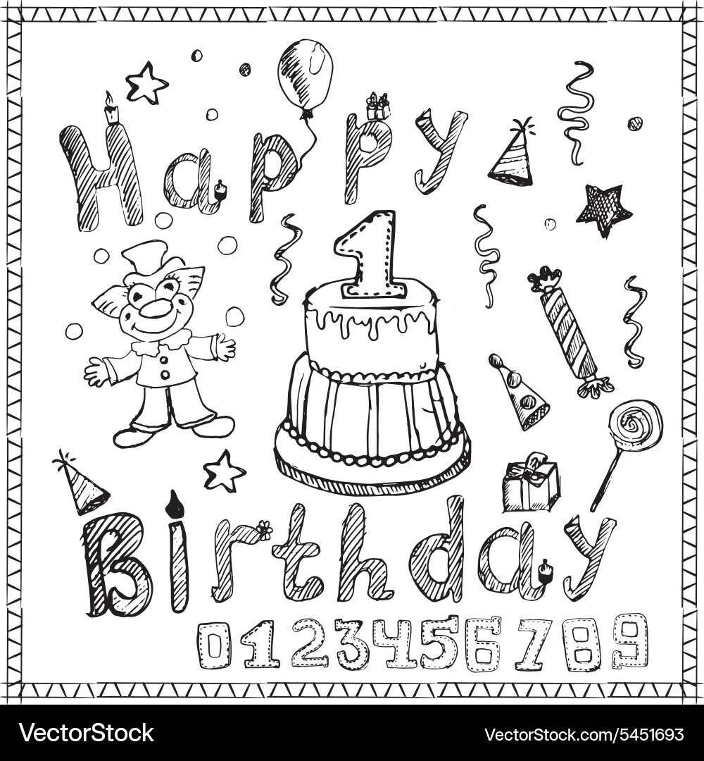 Birthday party elements colored hand drawn sketch vector image