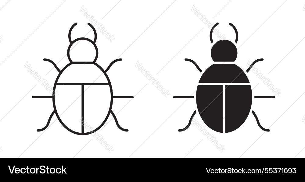 Bug icon set in thin line for web vector image