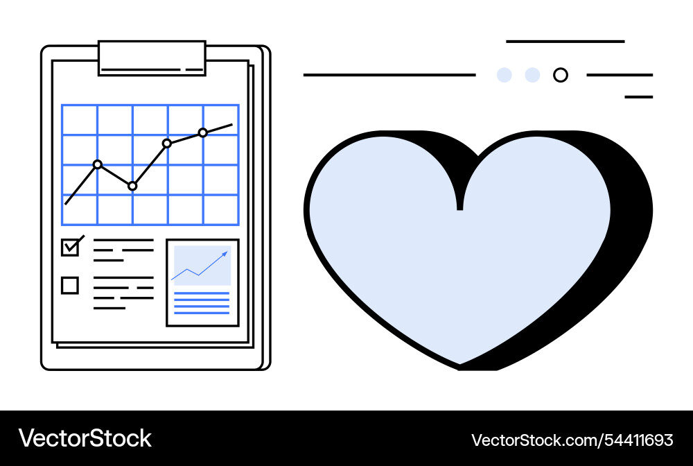 Clipboard with graph and heart shape symbolizing Clipboard with graph and heart shape symbolizing vector image