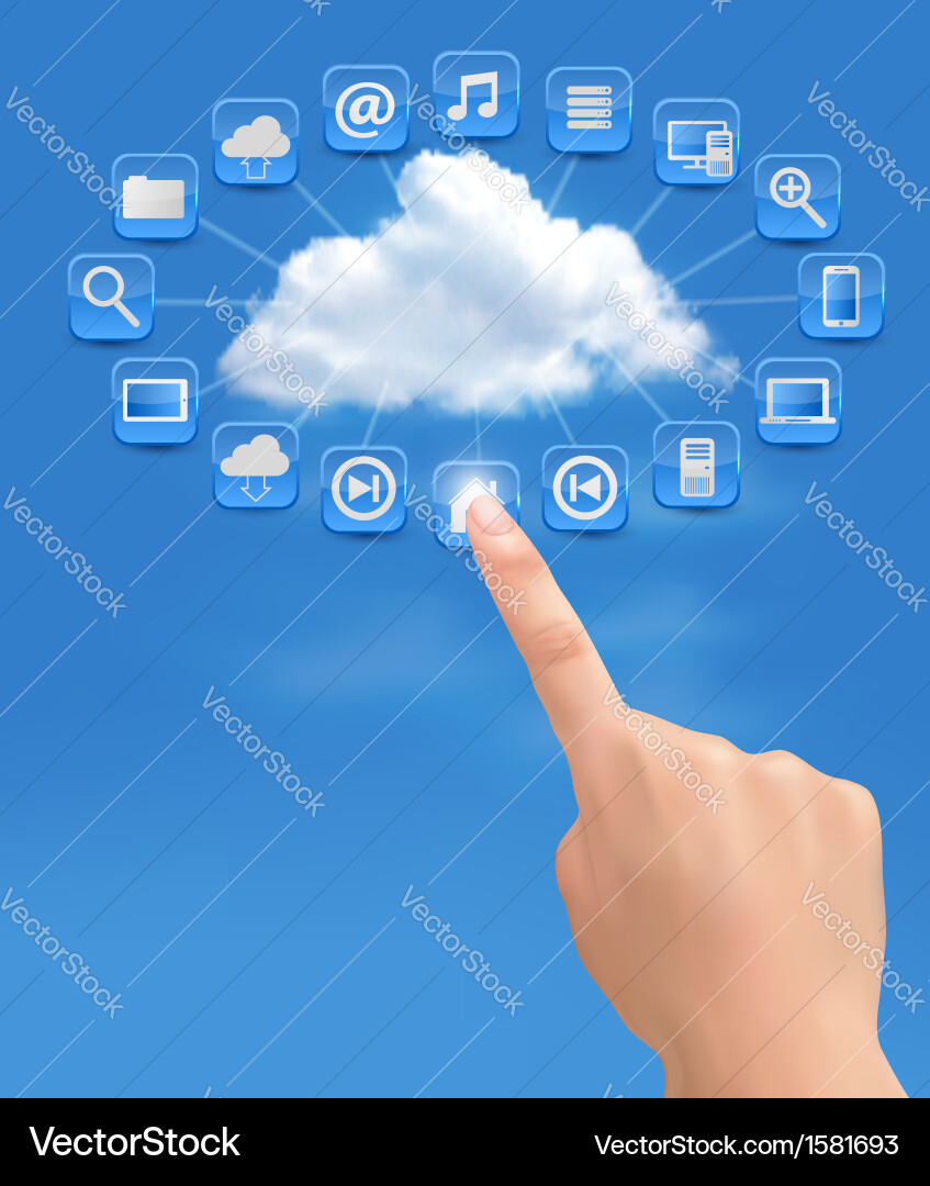 Cloud Computing Background with Hand Icon vector image