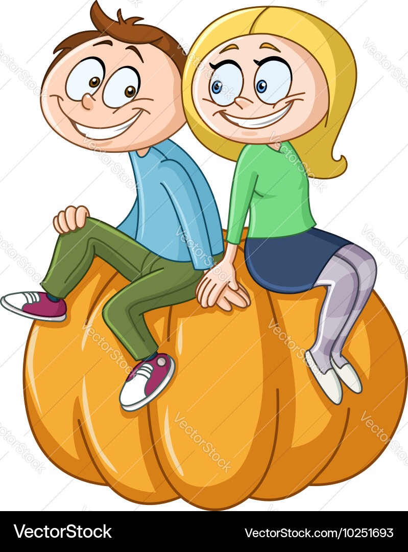 Couple on Pumpkin - Festive Scene Vector Image