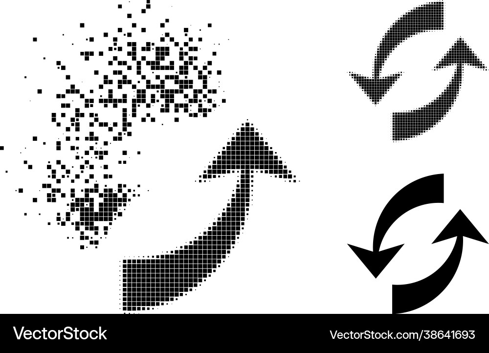 Decomposed and halftone pixel exchange arrows icon Decomposed and halftone pixel exchange arrows icon vector image