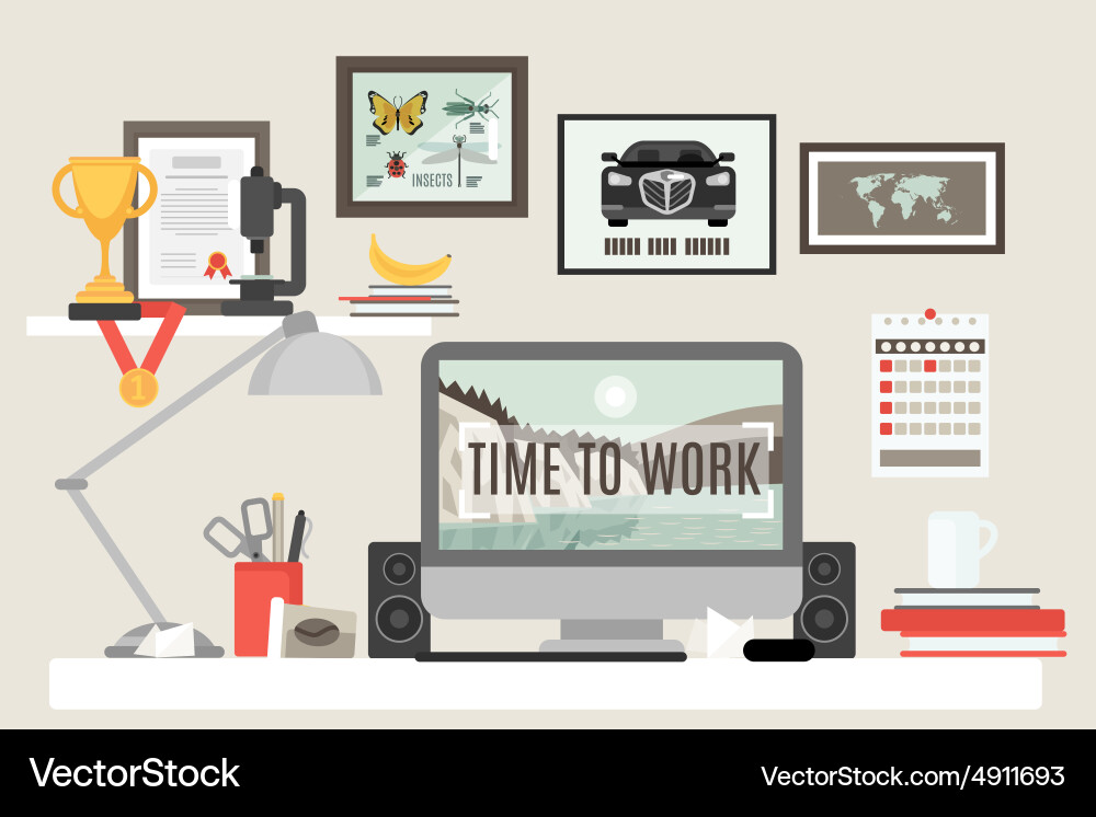 Flat room workspace Royalty Free Vector Image - VectorStock