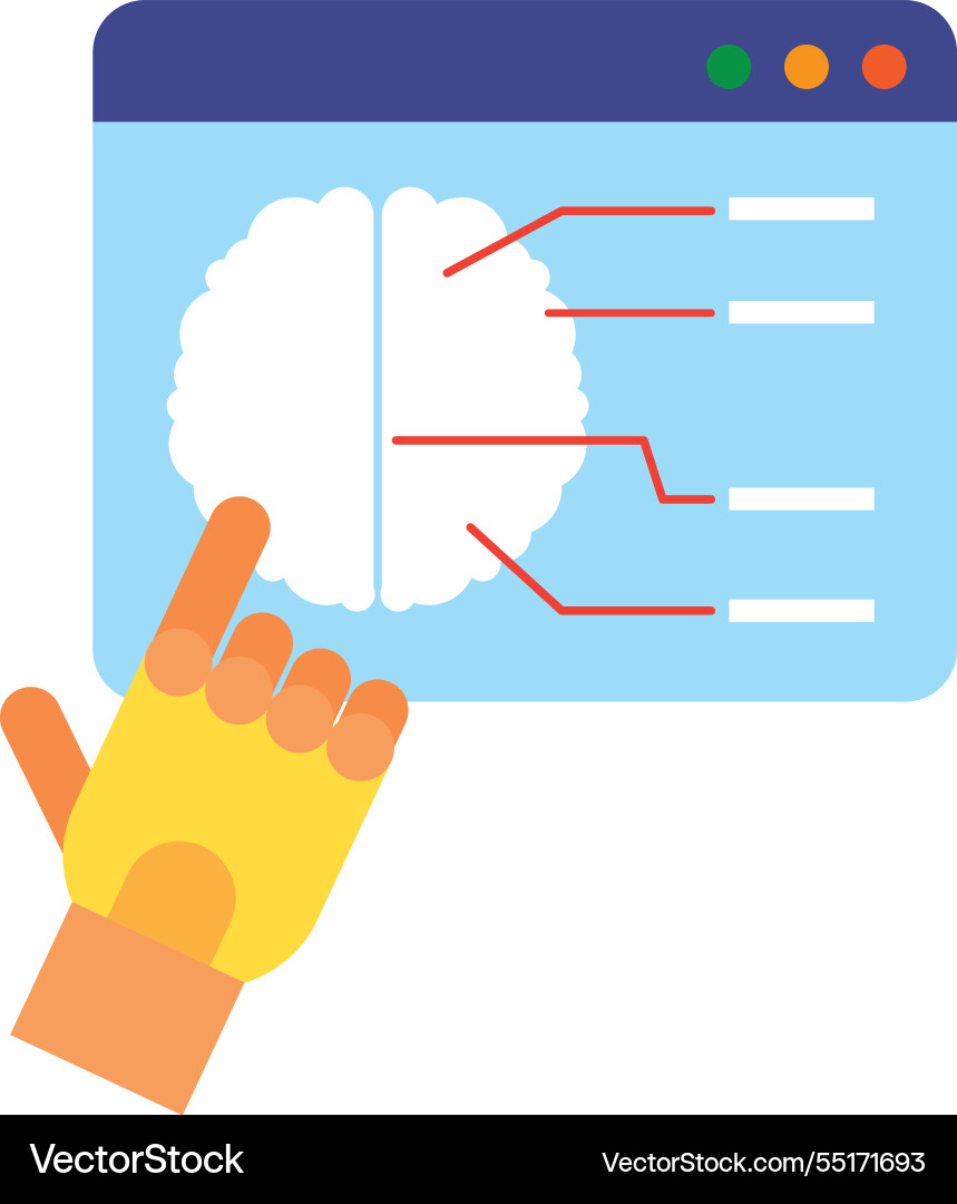 Hand interacting with brain interface vector image