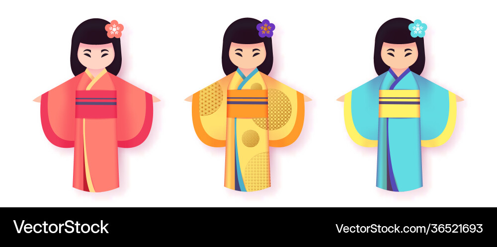 Japanische Frauen in traditionellen Kleidung Kimono-Set Japanische Frauen in traditionellen Kleidung Kimono-Set vektorbild