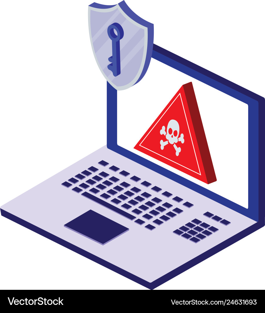 Laptop computer with security shield vector image