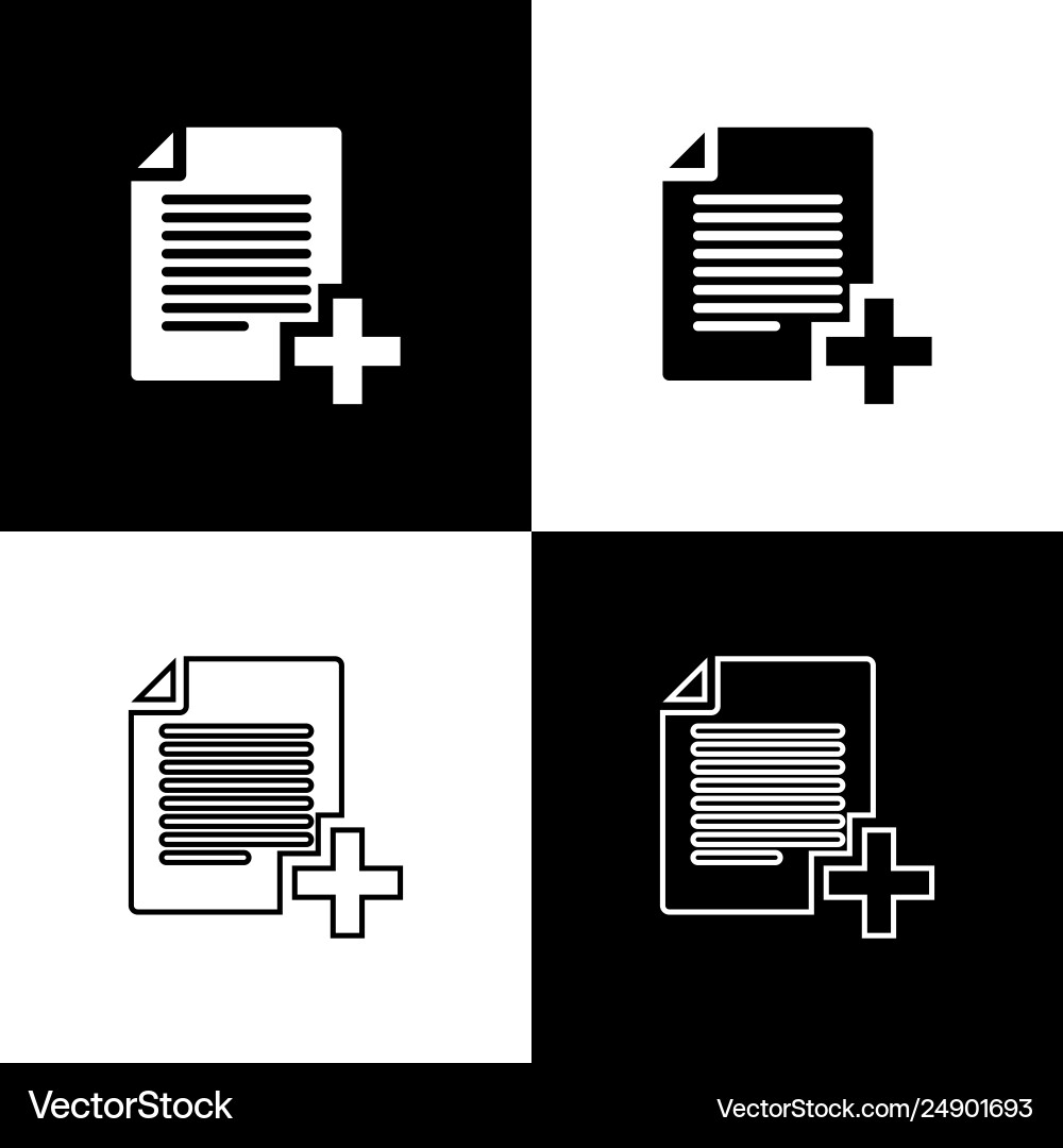 Set add new file icons isolated on black and white Set add new file icons isolated on black and white vector image