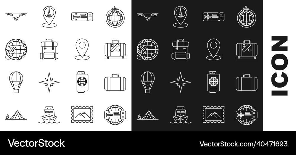 Set line airline ticket suitcase for travel Set line airline ticket suitcase for travel vector image