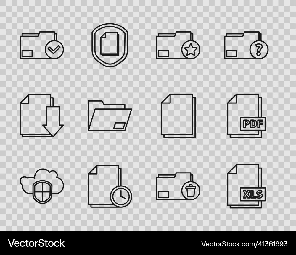 Set line cloud and shield xls file document Set line cloud and shield xls file document vector image