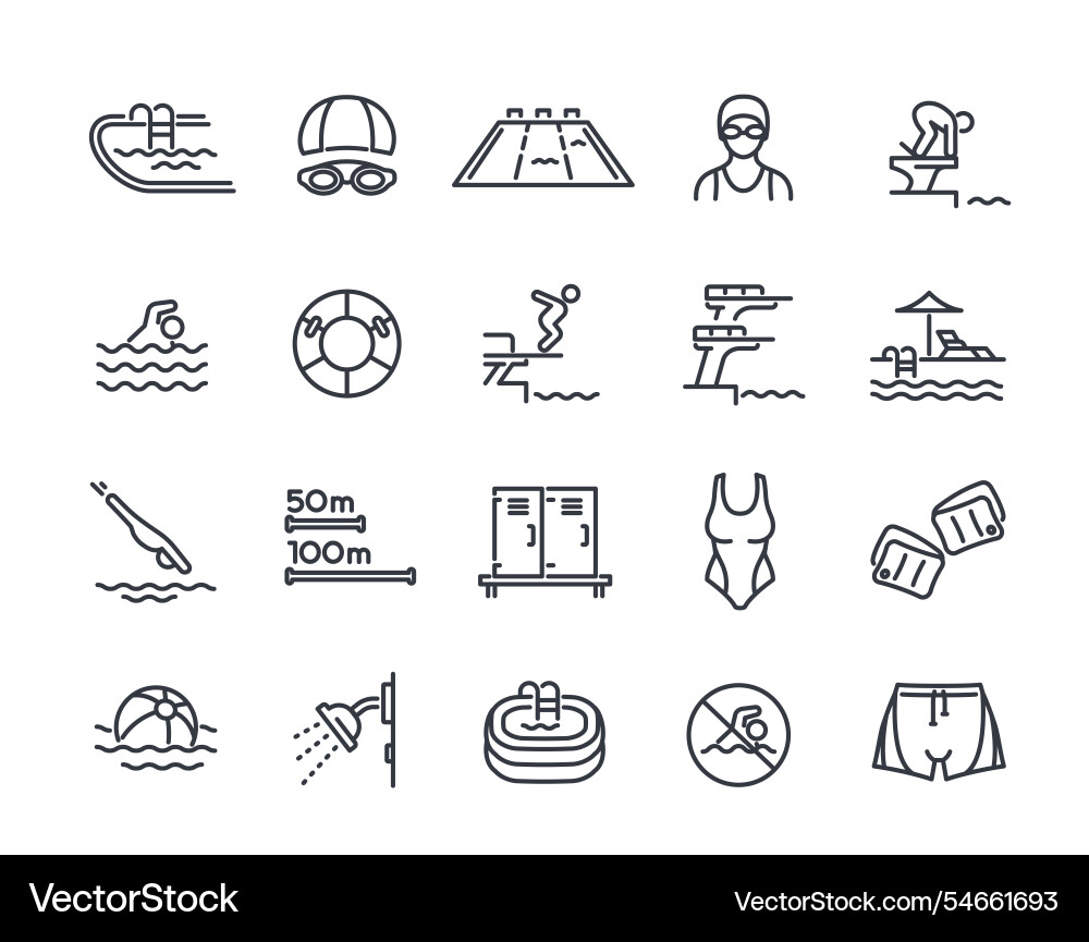 Set of line icons related to swimming pool simple Set of line icons related to swimming pool simple vector image