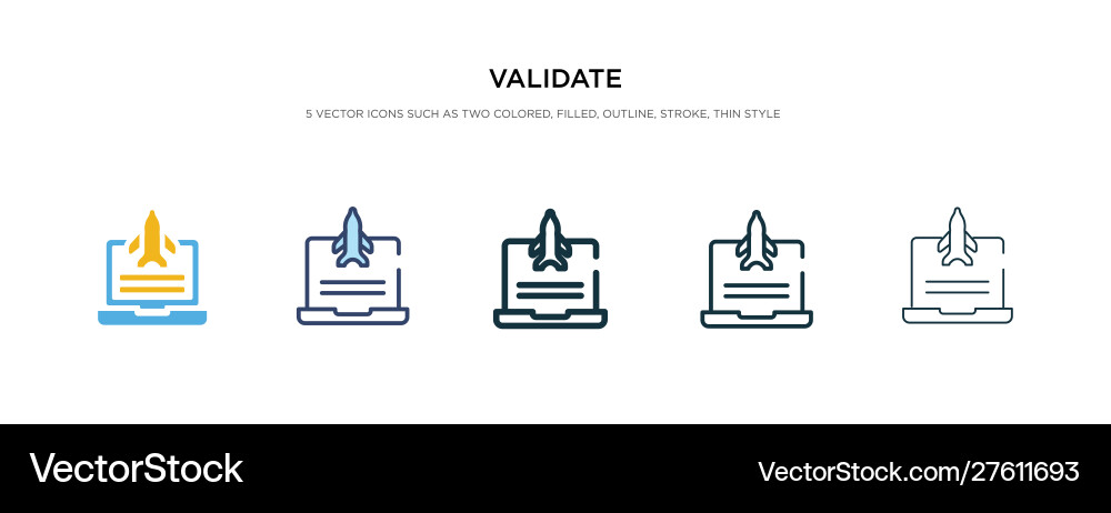 Validate icon in different style two colored Validate icon in different style two colored vector image
