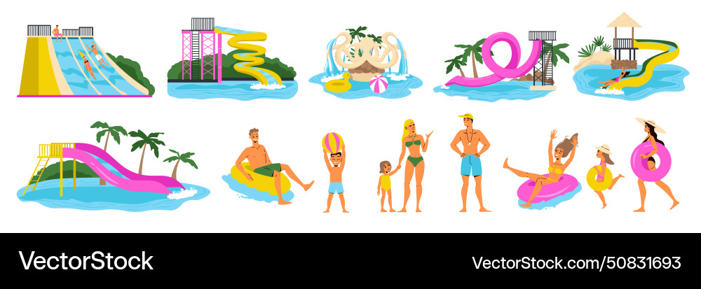 Waterpark flat set Royalty Free Vector Image - VectorStock