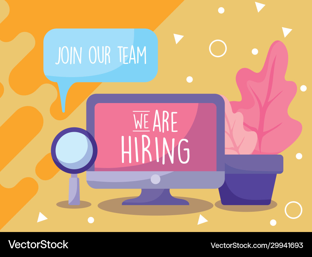 We are hiring message with computer and lupe Vector Image
