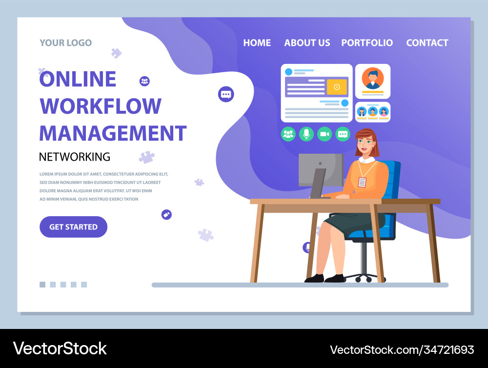 Webpage template online workflow management Vector Image