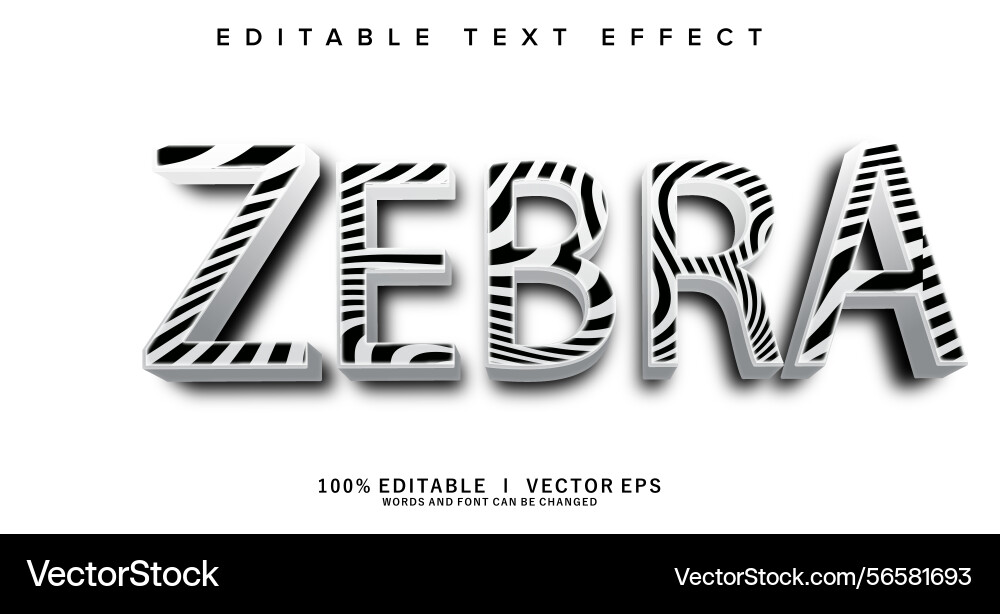 Zebra text effect with modern style design vector image