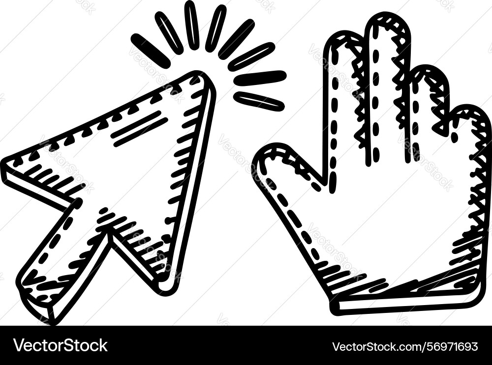 Zeigerpfeil und offene Hand-Symbol skizzieren Maus Zeigerpfeil und offene Hand-Symbol skizzieren Maus vektorbild
