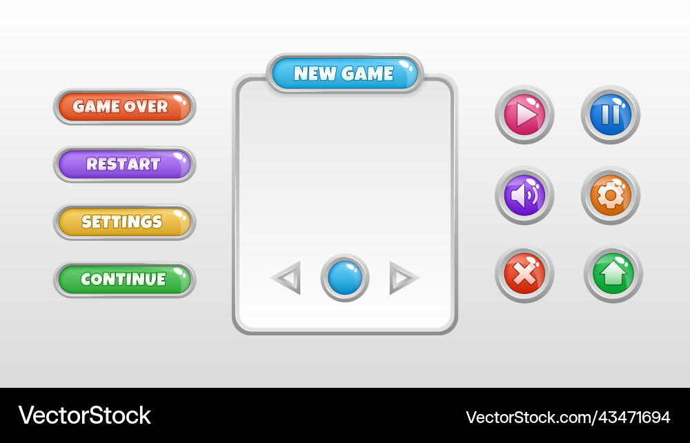 Game menu template restart settings continue Game menu template restart settings continue vector image