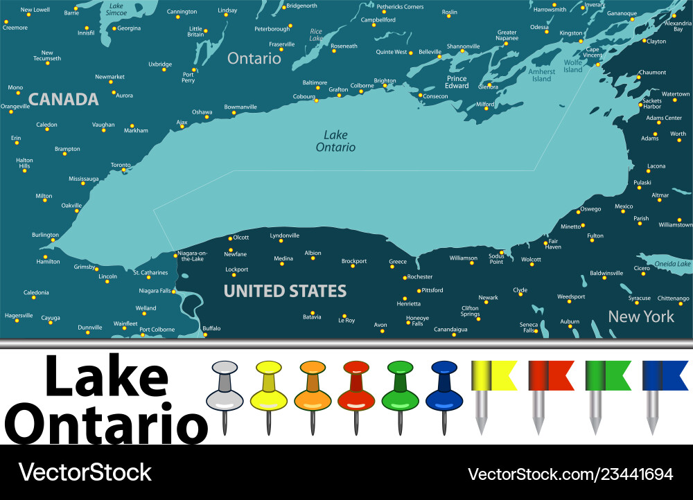 Lake Ontario Map Royalty Free Vector - Lake Ontario Map Vector 23441694