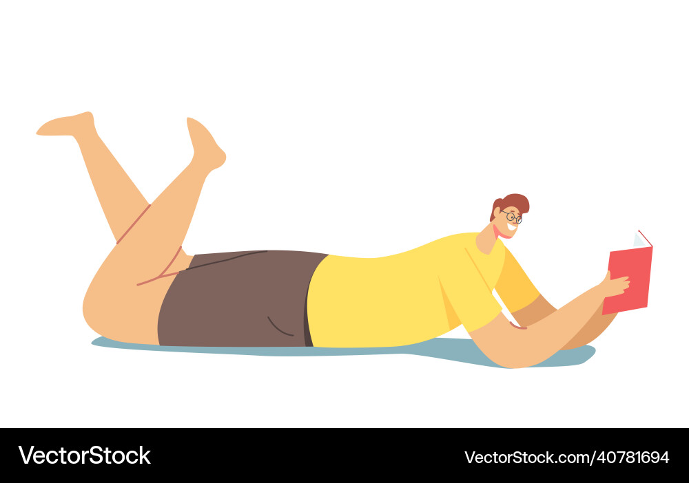 Man lying on floor reading book university Vector Image